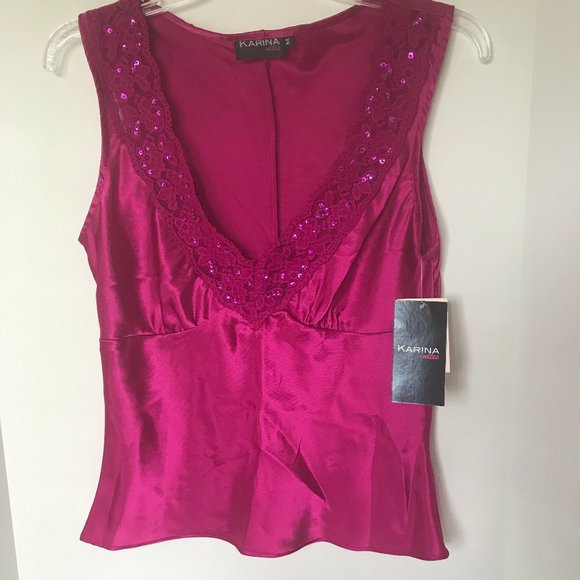 KARINA nites fuchsia sexy satin camisole top - Picture 3 of 8